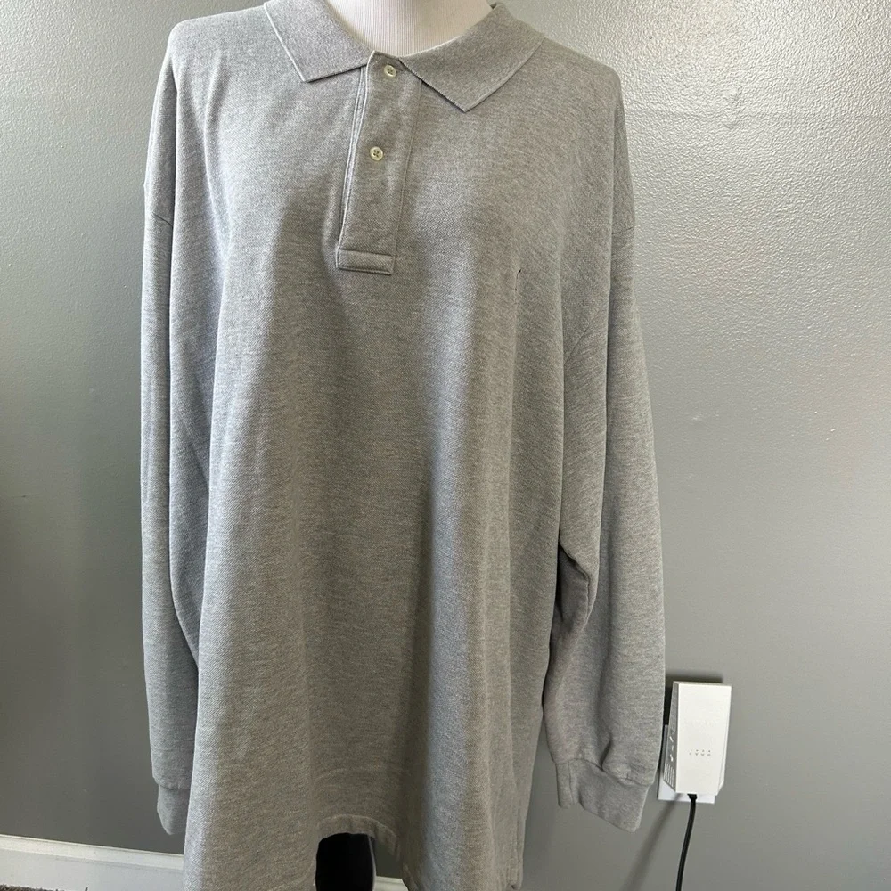 Polo Ralph Lauren men’s 4X fleece lined long sleeve polo shirt light gray color‎